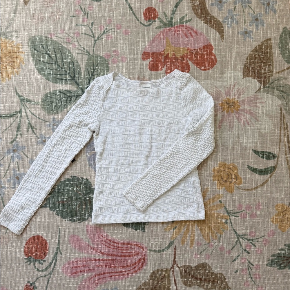 Abercrombie Kids White Long-Sleeve Textured Top